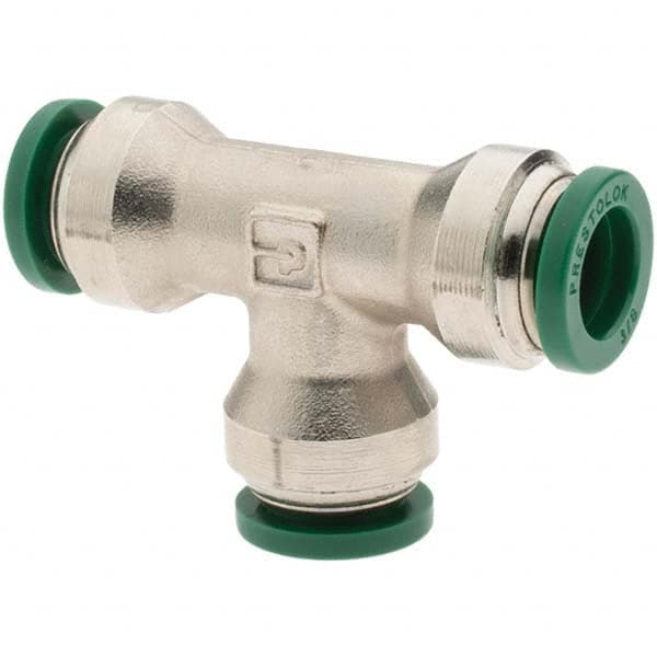 Parker - 3/8" Outside Diam, Nickel Plated Brass Push-to-Connect Tube Union Tee - Exact Tool & Supply