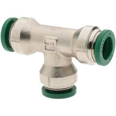 Parker - 3/8" Outside Diam, Nickel Plated Brass Push-to-Connect Tube Union Tee - Exact Tool & Supply