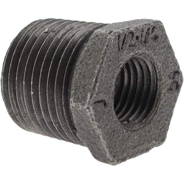 Value Collection - Size 1/2 x 1/4", Class 150, Malleable Iron Black Pipe Hex Bushing - 150 psi, Threaded End Connection - Exact Tool & Supply