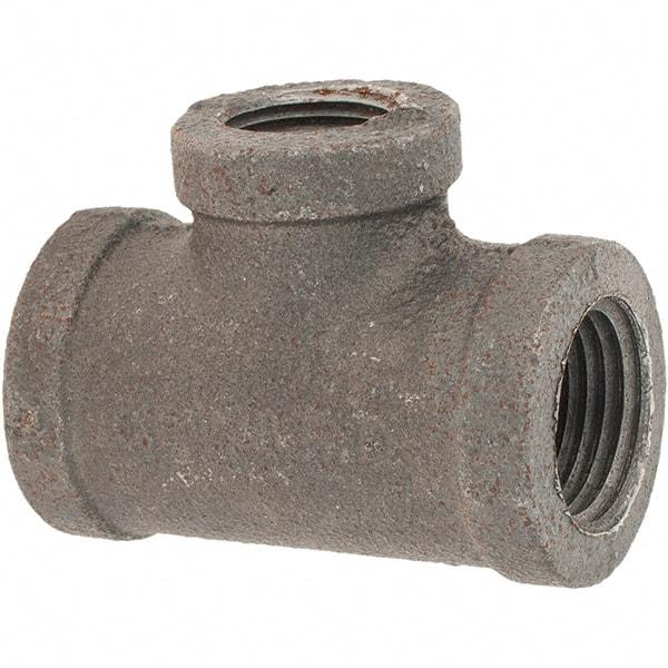 Value Collection - Size 1/2 x 1/2 x 3/8", Class 150, Malleable Iron Black Pipe Reducing Tee - 150 psi, Threaded End Connection - Exact Tool & Supply