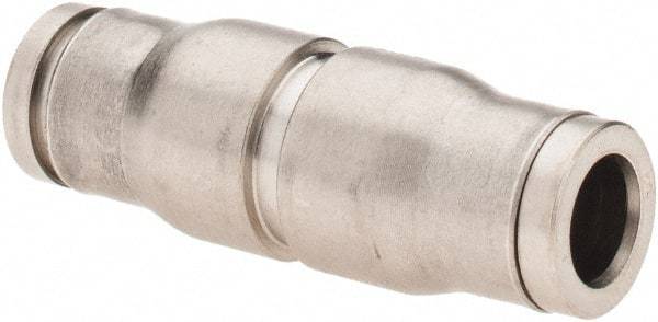 Parker - 1/4" Outside Diam, Nickel Plated Brass Push-to-Connect Tube Union - 435 Max psi, Tube to Tube Connection, FKM O-Ring - Exact Tool & Supply