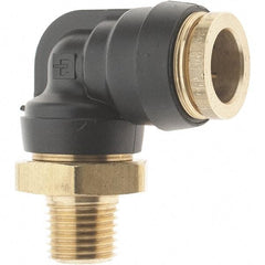 Parker - 1/2" Outside Diam, 1/4 Thread, Brass Push-to-Connect Tube Male Elbow - 250 Max psi, Tube to Male NPT Connection - Exact Tool & Supply