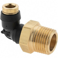 Parker - 1/4" Outside Diam, 3/8 Thread, Brass Push-to-Connect Tube Male Elbow - 250 Max psi, Tube to Male NPT Connection - Exact Tool & Supply