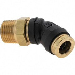 Parker - 3/8" Outside Diam, 3/8 Thread, Brass Push-to-Connect Tube Male 45° Elbow - 250 Max psi, Tube to Male NPT Connection - Exact Tool & Supply