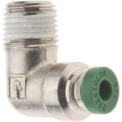 Parker - 1/8" Outside Diam, 1/8 NPTF, Nickel Plated Brass Push-to-Connect Tube Male Elbow - 300 Max psi, Tube to Male NPT Connection, Nitrile O-Ring - Exact Tool & Supply