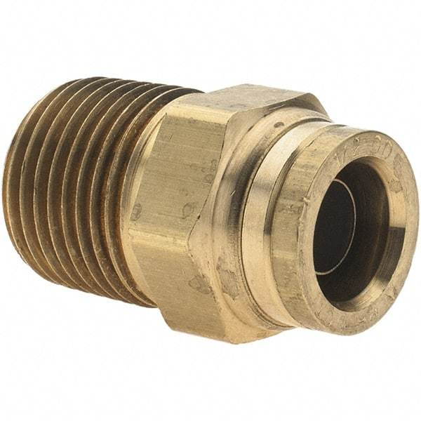 Parker - 1/2" Outside Diam, 1/2 NPTF, Brass Push-to-Connect Tube Male Connector - Tube to Male NPT Connection, Nitrile O-Ring - Exact Tool & Supply