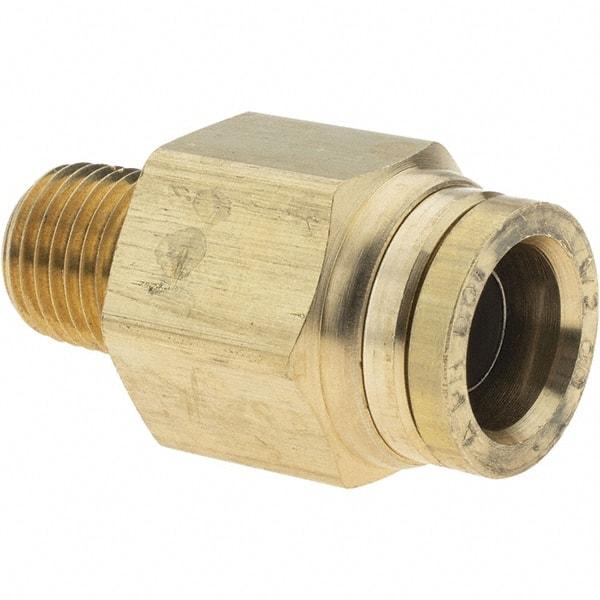 Parker - 1/2" Outside Diam, 1/4 NPTF, Brass Push-to-Connect Tube Male Connector - Tube to Male NPT Connection, Nitrile O-Ring - Exact Tool & Supply