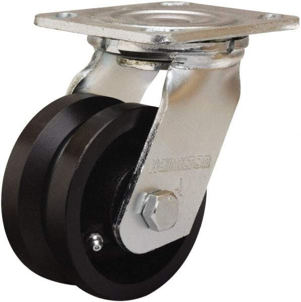 Hamilton - 4" Diam x 2" Wide, Iron Swivel Caster - 800 Lb Capacity, Top Plate Mount, 4" x 4-1/2" Plate, Straight Roller Bearing - Exact Tool & Supply