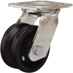 Hamilton - 4" Diam x 2" Wide, Iron Swivel Caster - 800 Lb Capacity, Top Plate Mount, 4" x 4-1/2" Plate, Straight Roller Bearing - Exact Tool & Supply