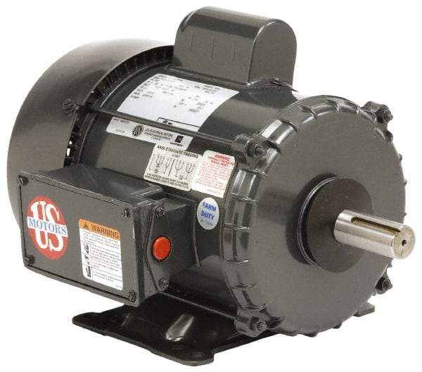 US Motors - 10 hp, TEFC Enclosure, 1,730 RPM, 230 Volt, 60 Hz, Industrial Electric AC/DC Motor - Size 215 Frame, Horizontal-Footed Mount, 1 Speed, Ball Bearings, 38.0 Full Load Amps, F Class Insulation - Exact Tool & Supply