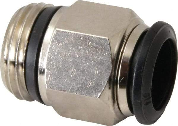 Alpha Technologies - 14mm Outside Diam, 1/2 Universal, Nickel Plated Brass Push-to-Connect Tube Male Connector - 250 Max psi, Tube to Universal Thread Connection, Buna O-Ring - Exact Tool & Supply