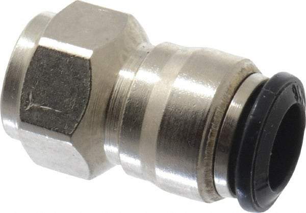 Alpha Technologies - 8mm Outside Diam, 1/8 BSPP, Nickel Plated Brass Push-to-Connect Tube Female Connector - 250 Max psi, Tube to Female BSPP Connection, Buna O-Ring - Exact Tool & Supply