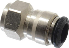 Alpha Technologies - 8mm Outside Diam, 1/8 BSPP, Nickel Plated Brass Push-to-Connect Tube Female Connector - 250 Max psi, Tube to Female BSPP Connection, Buna O-Ring - Exact Tool & Supply