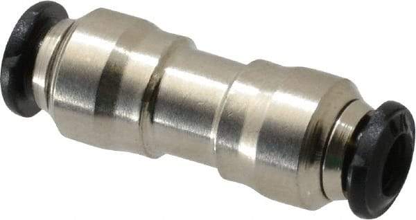 Alpha Technologies - 3mm Outside Diam, Nickel Plated Brass Push-to-Connect Tube Union - 250 Max psi, Tube to Tube Connection, Buna O-Ring - Exact Tool & Supply