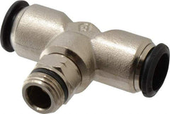 Alpha Technologies - 14mm Outside Diam, 3/8 Universal, Nickel Plated Brass Push-to-Connect Tube Male Swivel Branch Tee - 250 Max psi, Tube to Universal Thread Connection, Buna O-Ring - Exact Tool & Supply