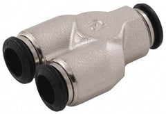 Alpha Technologies - 5mm Outside Diam, Nickel Plated Brass Push-to-Connect Tube Union Y - 250 Max psi, Tube to Tube Connection, Buna O-Ring - Exact Tool & Supply