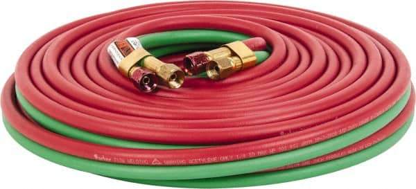 Parker - 1/4" Inside x 17/32" Outside Diam, Grade R Welding Hose - Green & Red, 50' Long, Twin Style, 200 psi Working Pressure - Exact Tool & Supply