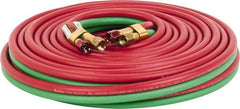 Parker - 1/4" Inside x 17/32" Outside Diam, Grade R Welding Hose - Green & Red, 50' Long, Twin Style, 200 psi Working Pressure - Exact Tool & Supply