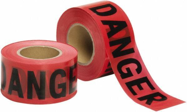 Ability One - 1,000' Long x 3" Wide Roll, Polyethylene, Black & Red Barricade Tape - Message: Danger - Exact Tool & Supply