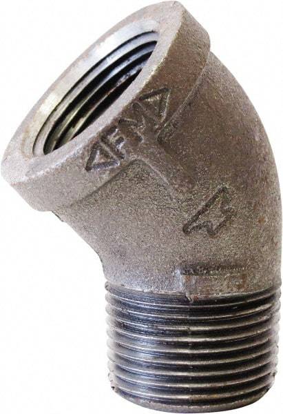 Made in USA - Size 3/4", Class 150, Malleable Iron Black Pipe 45° Street Elbow - 300 psi, Threaded (NPT) End Connection - Exact Tool & Supply