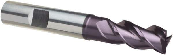 Guhring - 5/16", 13/16" LOC, 5/16" Shank Diam, 2-1/2" OAL, 3 Flute, Solid Carbide Square End Mill - Single End, FIREX Finish, Spiral Flute, 41/43/45° Helix, Centercutting, Right Hand Cut, Right Hand Flute, Series 4254 - Exact Tool & Supply