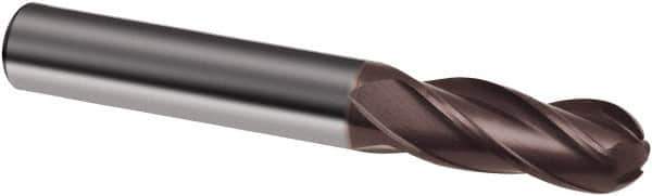 Guhring - 3/4" Diam, 1-1/2" LOC, 4 Flute Solid Carbide Ball End Mill - nano-A Finish, Single End, 4" OAL, 3/4" Shank Diam, Spiral Flute - Exact Tool & Supply