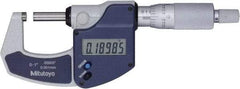 Mitutoyo - 0 to 1" Range, 0" Resolution, Standard Throat, Electronic Outside Micrometer - 0.0001" Accuracy, Ratchet Stop Thimble, Rotating Spindle, SR44 Battery, Includes NIST Traceability Certification - Exact Tool & Supply