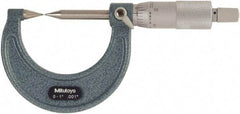 Mitutoyo - 1 Inch, 38mm Throat Depth, Ratchet Stop, Mechanical Point Micrometer - Accurate Up to 0.00015 Inch, 0.001 Inch Graduation, 30° Point Angle, 6.35mm Spindle Diameter - Exact Tool & Supply