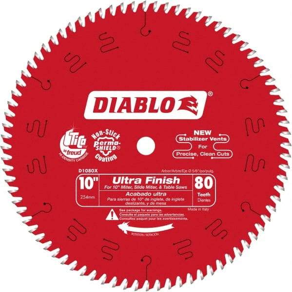 Freud - 10" Diam, 5/8" Arbor Hole Diam, 80 Tooth Wet & Dry Cut Saw Blade - Carbide-Tipped, Standard Round Arbor - Exact Tool & Supply