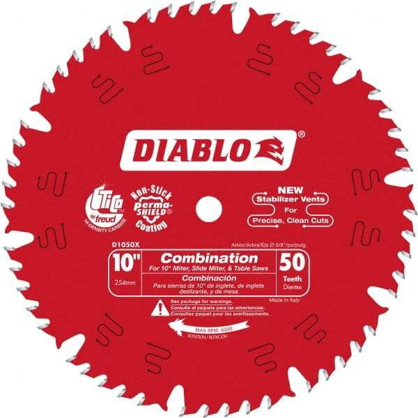 Freud - 10" Diam, 5/8" Arbor Hole Diam, 50 Tooth Wet & Dry Cut Saw Blade - Carbide-Tipped, Standard Round Arbor - Exact Tool & Supply