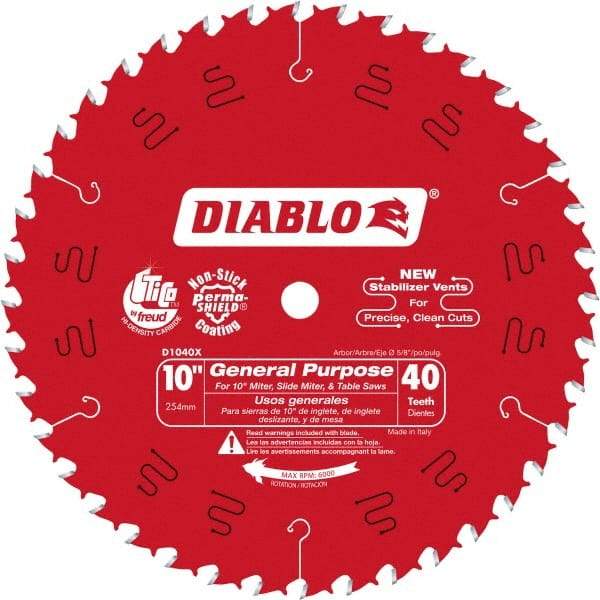 Freud - 10" Diam, 5/8" Arbor Hole Diam, 40 Tooth Wet & Dry Cut Saw Blade - Carbide-Tipped, Standard Round Arbor - Exact Tool & Supply