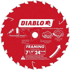 Freud - 7-1/4" Diam, 5/8" Arbor Hole Diam, 24 Tooth Wet & Dry Cut Saw Blade - Carbide-Tipped, Standard Round Arbor - Exact Tool & Supply