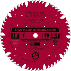 Freud - 10" Diam, 5/8" Arbor Hole Diam, 50 Tooth Wet & Dry Cut Saw Blade - Carbide-Tipped, Combination Action, Standard Round Arbor - Exact Tool & Supply