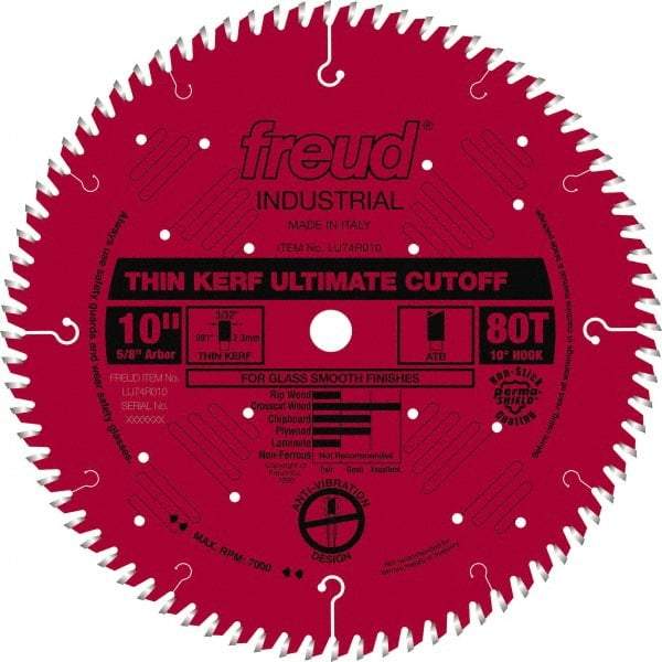 Freud - 10" Diam, 5/8" Arbor Hole Diam, 80 Tooth Wet & Dry Cut Saw Blade - Carbide-Tipped, Standard Round Arbor - Exact Tool & Supply