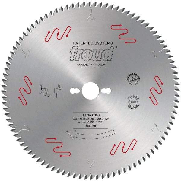 Freud - 300mm Diam, 1" Arbor Hole Diam, 96 Tooth Wet & Dry Cut Saw Blade - Carbide-Tipped, Standard Round Arbor - Exact Tool & Supply