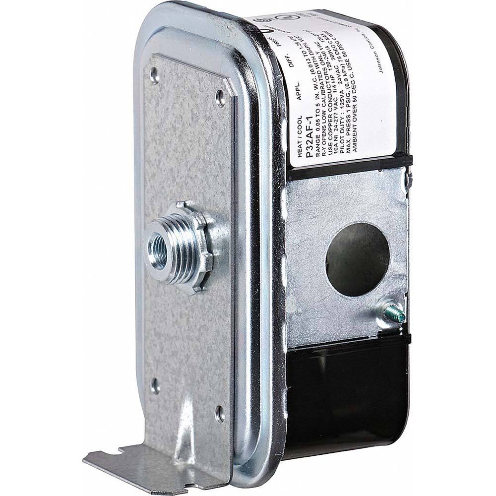 Johnson Controls - Pressure, Vacuum & Compound Switches; Maximum Adjustable Range: 5" wc VAC ; Minimum Adjustable Range: 0.05" wc VAC ; Type: Differential Air Pressure Switch ; Maximum Pressure Setting: 5" wc VAC ; Thread Size: 1/8 ; Thread Type: None - Exact Tool & Supply