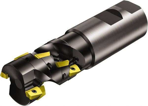 Sandvik Coromant - 1-1/2" Cut Diam, 2.13" Max Depth of Cut, 1-1/2" Shank Diam, 5.418" OAL, Indexable Square Shoulder End Mill - Multiple Insert Styles, Weldon Shank, 90° Lead Angle, Series CoroMill 390 - Exact Tool & Supply