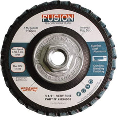 Rex Cut Product - 120 Grit, 4-1/2" Disc Diam, 5/8-11 Center Hole, Type 29 Aluminum Oxide Flap Disc - 13,300 Max RPM, Fiberglass Backing, Arbor Attaching System, Coated & Non-Woven Combo - Exact Tool & Supply