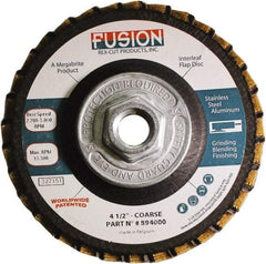 Rex Cut Product - 60 Grit, 4-1/2" Disc Diam, 5/8-11 Center Hole, Type 29 Aluminum Oxide Flap Disc - 13,300 Max RPM, Fiberglass Backing, Arbor Attaching System, Coated & Non-Woven Combo - Exact Tool & Supply