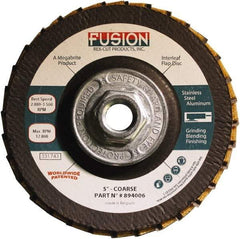 Rex Cut Product - 60 Grit, 5" Disc Diam, 5/8-11 Center Hole, Type 29 Aluminum Oxide Flap Disc - 12,200 Max RPM, Fiberglass Backing, Arbor Attaching System, Coated & Non-Woven Combo - Exact Tool & Supply