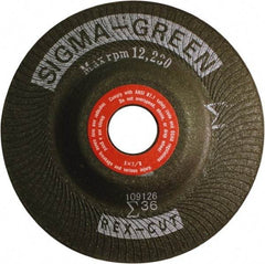 Rex Cut Product - 36 Grit, 5" Wheel Diam, 7/8" Arbor Hole, Type 27 Depressed Center Wheel - Zirconia Alumina/Aluminum Oxide Blend - Exact Tool & Supply