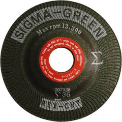 Rex Cut Product - 36 Grit, 4-1/2" Wheel Diam, 7/8" Arbor Hole, Type 27 Depressed Center Wheel - Zirconia Alumina/Aluminum Oxide Blend - Exact Tool & Supply