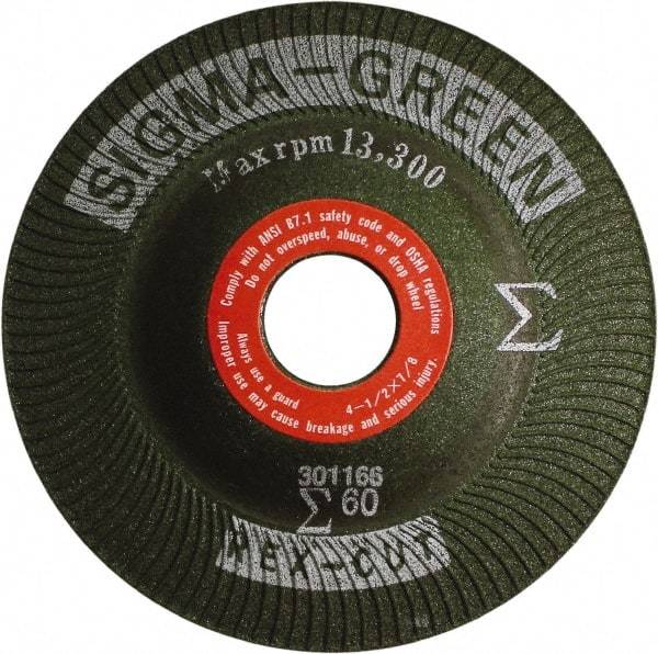Rex Cut Product - 60 Grit, 4-1/2" Wheel Diam, 7/8" Arbor Hole, Type 27 Depressed Center Wheel - Zirconia Alumina/Aluminum Oxide Blend - Exact Tool & Supply