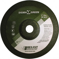 Rex Cut Product - 36 Grit, 7" Wheel Diam, 7/8" Arbor Hole, Type 27 Depressed Center Wheel - Zirconia Alumina/Aluminum Oxide Blend - Exact Tool & Supply