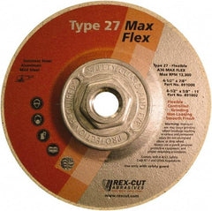 Rex Cut Product - 36 Grit, 4-1/2" Wheel Diam, 5/32" Wheel Thickness, Type 27 Depressed Center Wheel - Aluminum Oxide, 13,300 Max RPM - Exact Tool & Supply