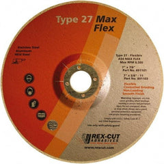 Rex Cut Product - 54 Grit, 7" Wheel Diam, 5/32" Wheel Thickness, 7/8" Arbor Hole, Type 27 Depressed Center Wheel - Aluminum Oxide, 8,500 Max RPM - Exact Tool & Supply