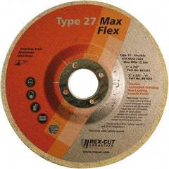 Rex Cut Product - 54 Grit, 5" Wheel Diam, 5/32" Wheel Thickness, 7/8" Arbor Hole, Type 27 Depressed Center Wheel - Aluminum Oxide, 12,200 Max RPM - Exact Tool & Supply
