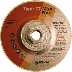 Rex Cut Product - 54 Grit, 4-1/2" Wheel Diam, 5/32" Wheel Thickness, Type 27 Depressed Center Wheel - Aluminum Oxide, 13,300 Max RPM - Exact Tool & Supply
