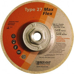 Rex Cut Product - 54 Grit, 5" Wheel Diam, 5/32" Wheel Thickness, Type 27 Depressed Center Wheel - Aluminum Oxide, 12,200 Max RPM - Exact Tool & Supply