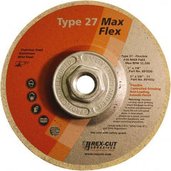Rex Cut Product - 36 Grit, 5" Wheel Diam, 5/32" Wheel Thickness, Type 27 Depressed Center Wheel - Aluminum Oxide, 12,200 Max RPM - Exact Tool & Supply